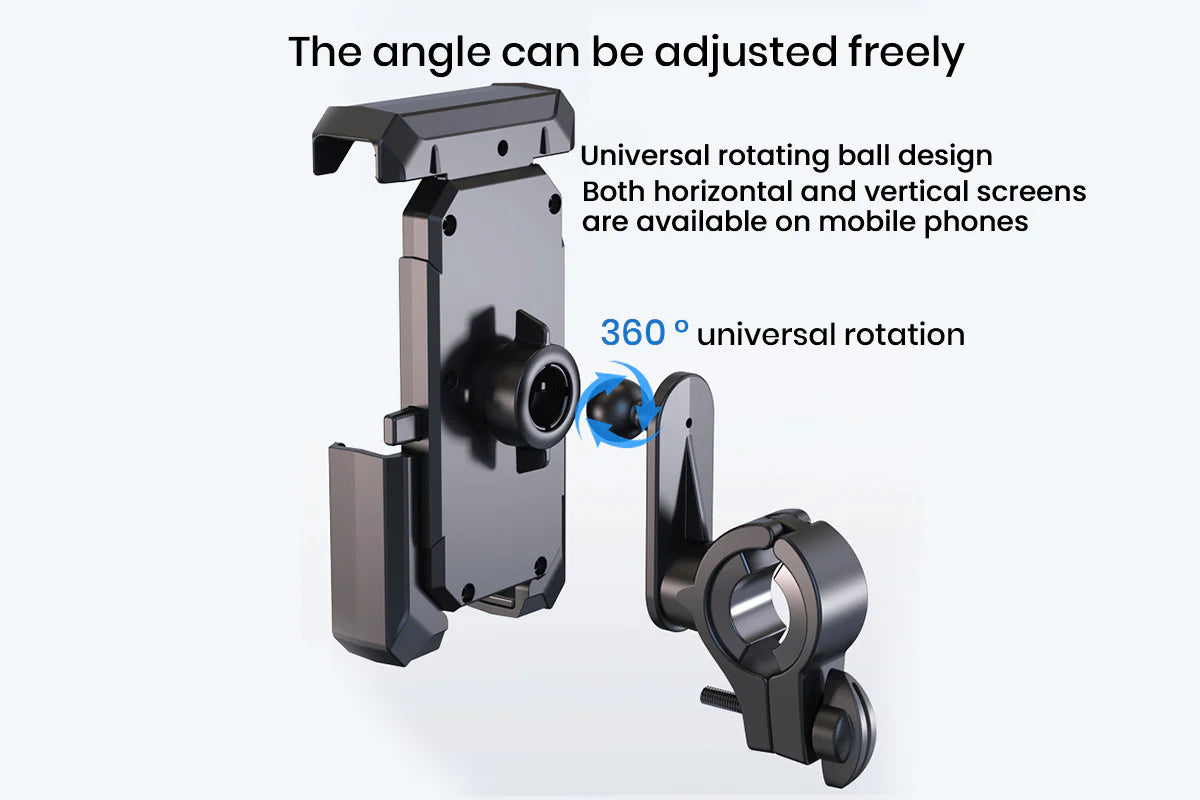 Bike Phone Mount Holder with Rain & Shade Shield, 360° Rotation Adjustable Handlebar Cell Phone Clamp