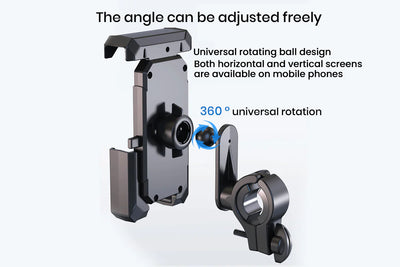Bike Phone Mount Holder with Rain & Shade Shield, 360° Rotation Adjustable Handlebar Cell Phone Clamp