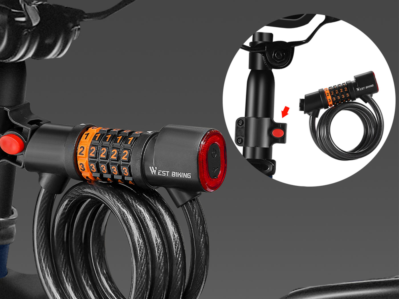 WestBiking Electric Bike Lock Cable with Tail Light
