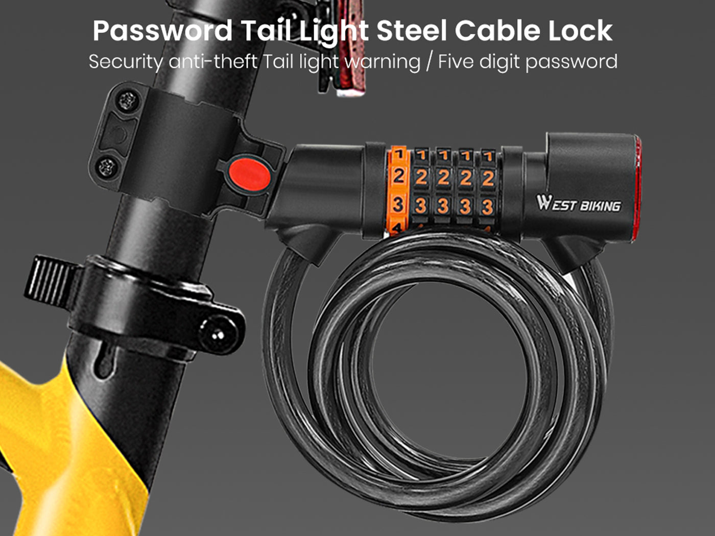 WestBiking Electric Bike Lock Cable with Tail Light