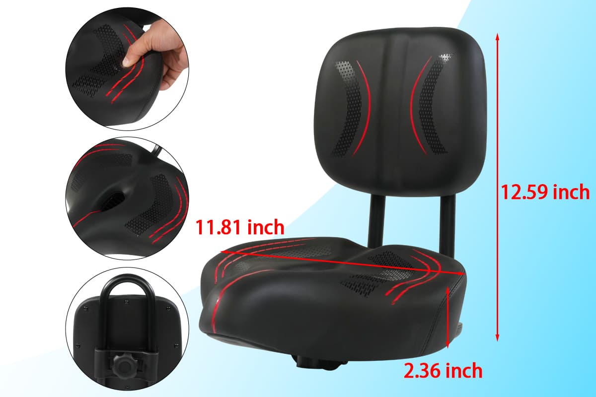 Oversized E-bike Seat Saddle with Backrest Universal Fit for Electric Bike