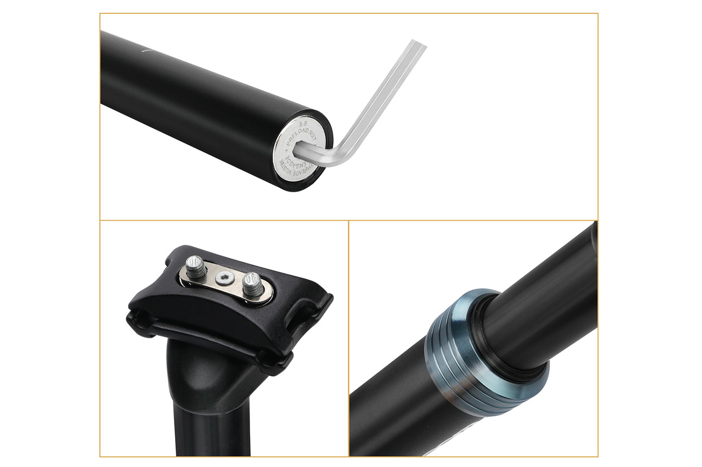 Zoom Shock Absorber Seatpost 350mm Adjustable Coil Spring Suspension Seat Post